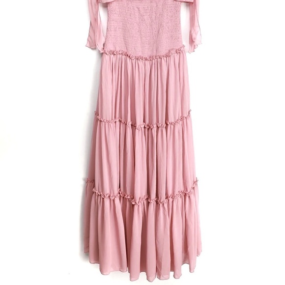 NEW- Lulu's Like a Fairy Tale Dusty Pink Smocked Tie-Strap Tiered Maxi Dress MD - Picture 3 of 16